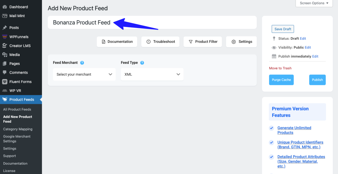 Add Product Feed Title for Bonanza Marketplace