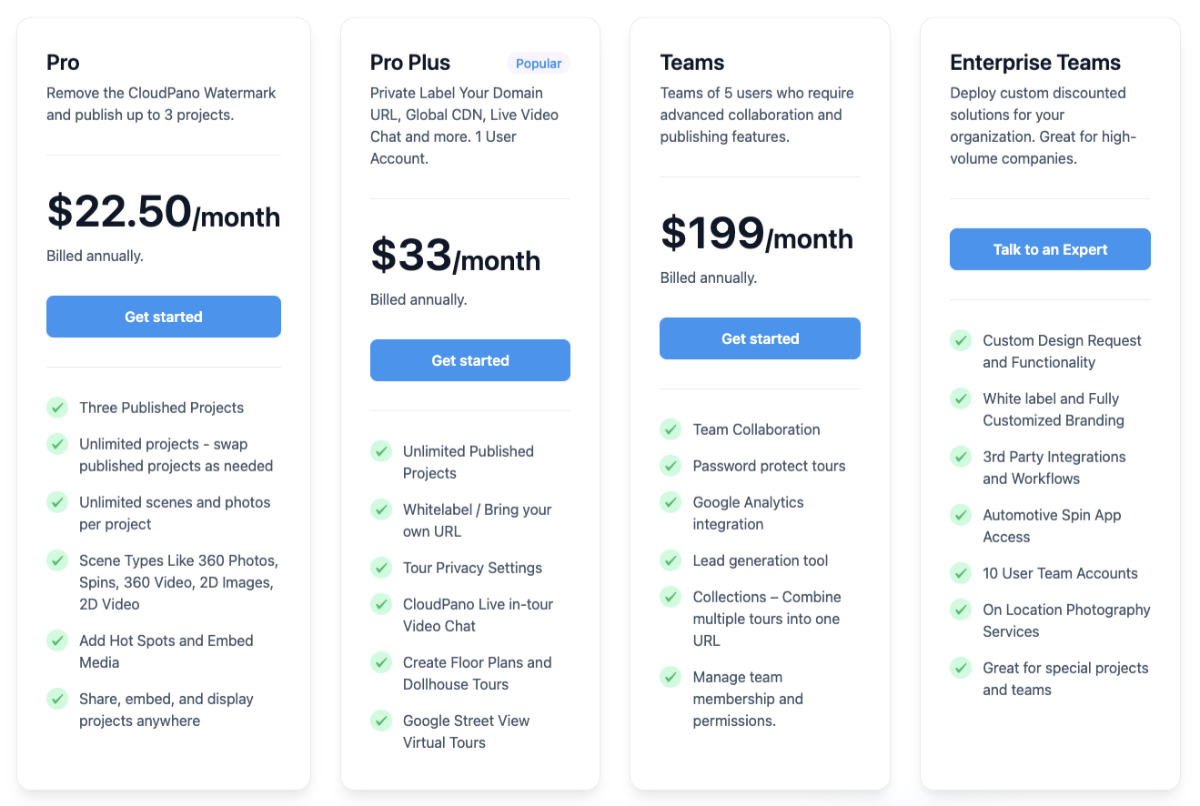 CloudPano Pricing - Virtual Tour Software for real estate 