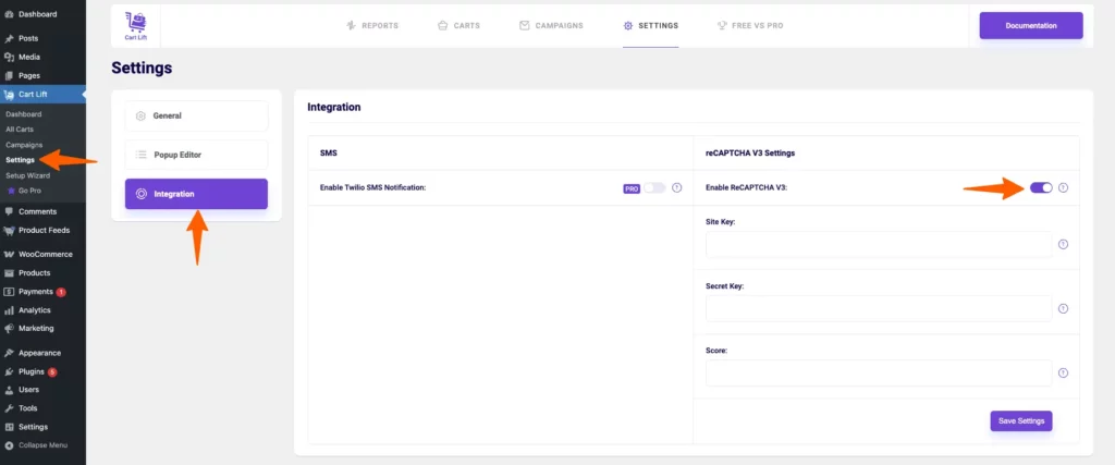 How To Configure reCAPTCHA V3 Settings in Cart Lift 1
