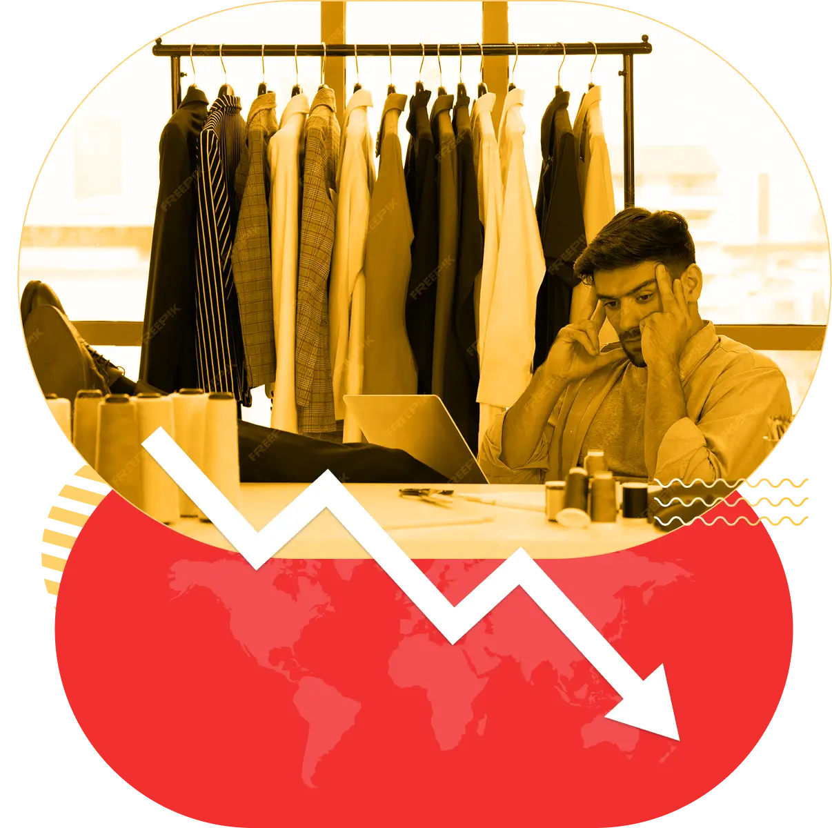 reflecting a stressful man sitting within his store