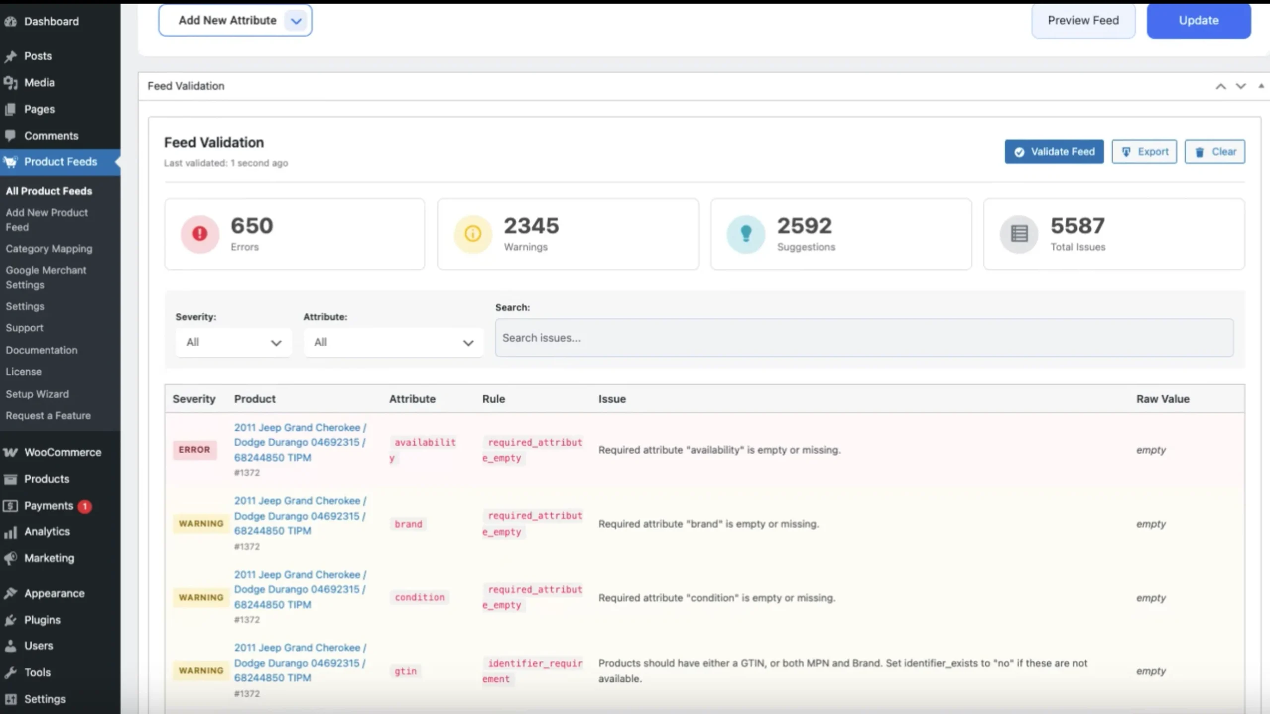 Feed validator in PFM