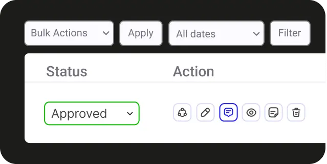 Moderation dashboard with approve and reject controls
