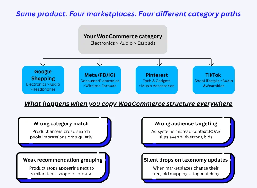 Same product. Four marketplaces. Four different category paths