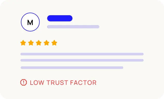 Text-only star reviews with no visual proof