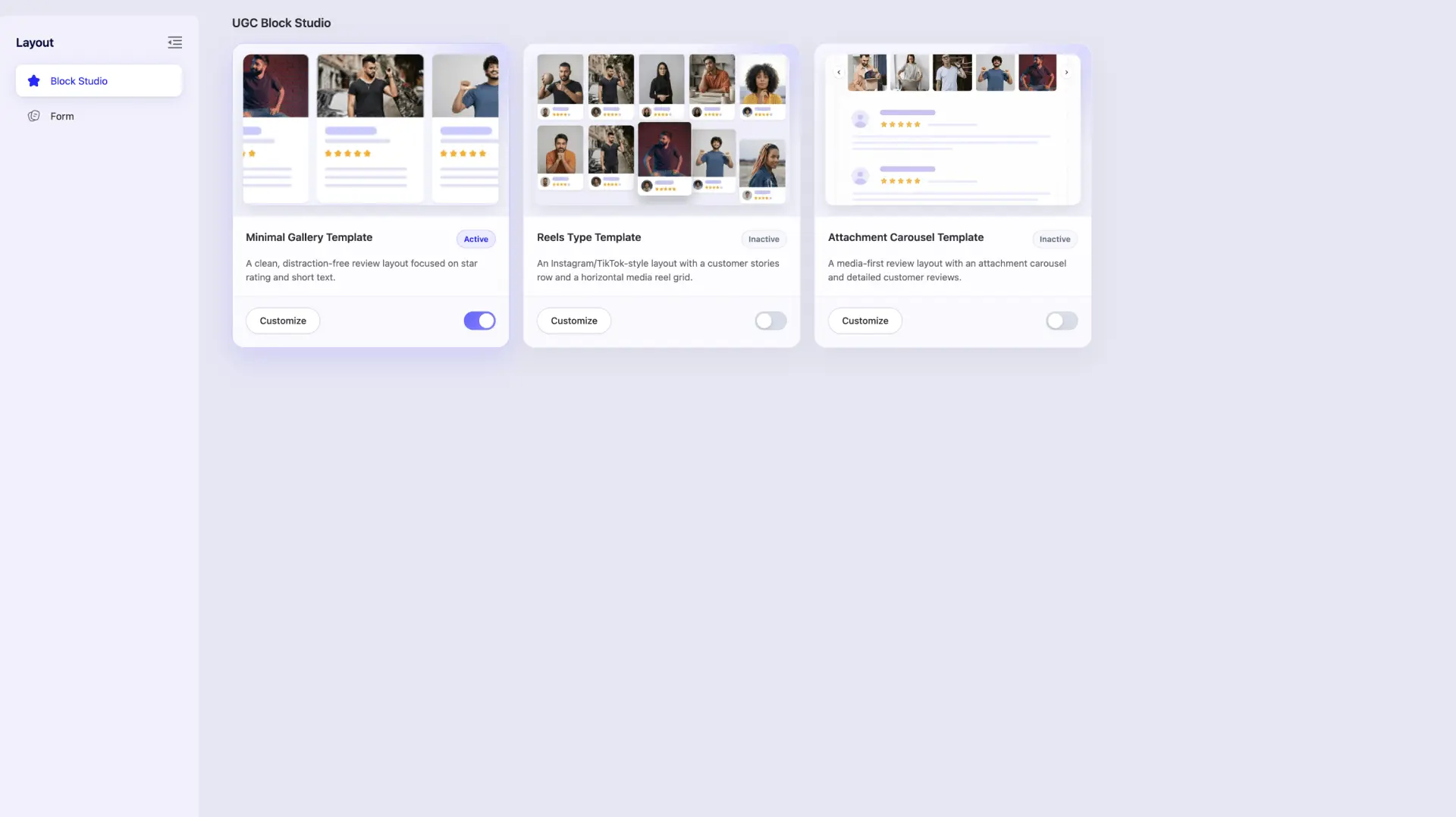 Customer photo and video gallery templates for WooCommerce social proof