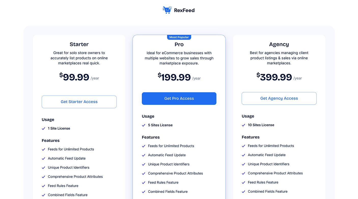 RexFeed Product Feed Manager Pricing