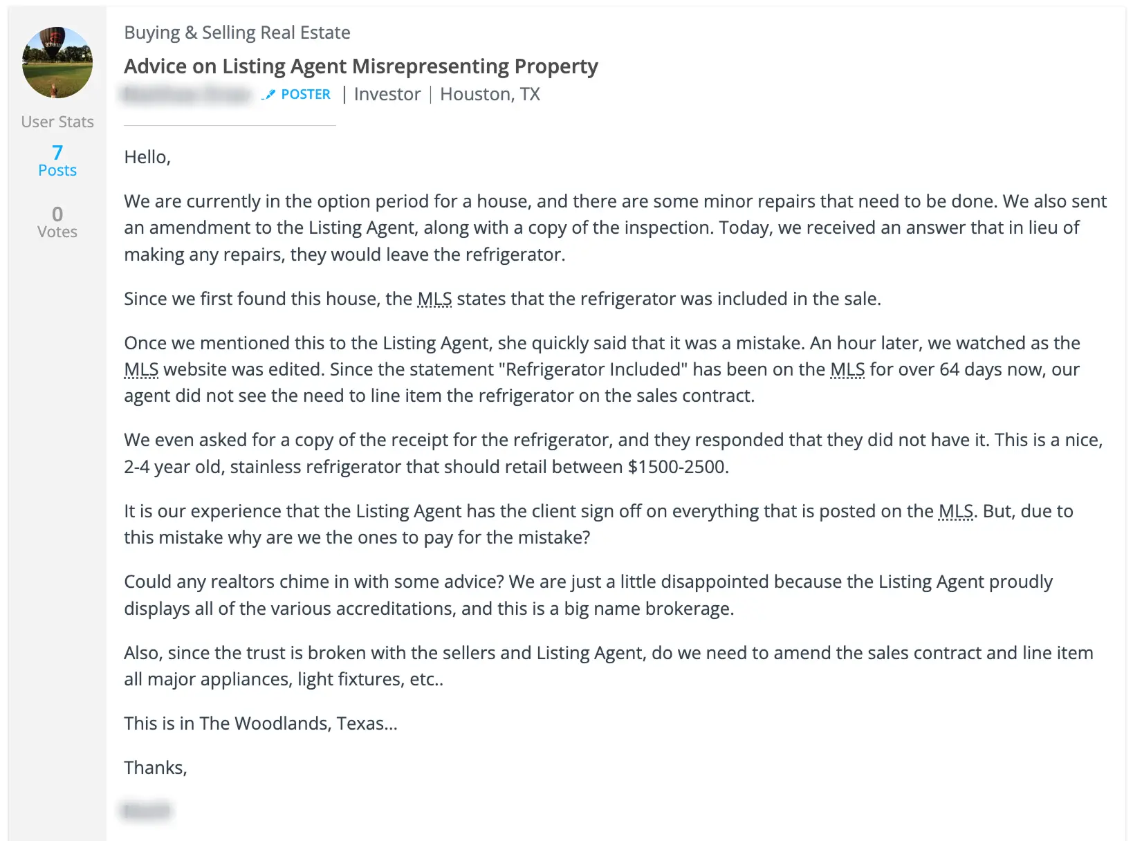 Houston Buyer frustrated with Real Estate Agent