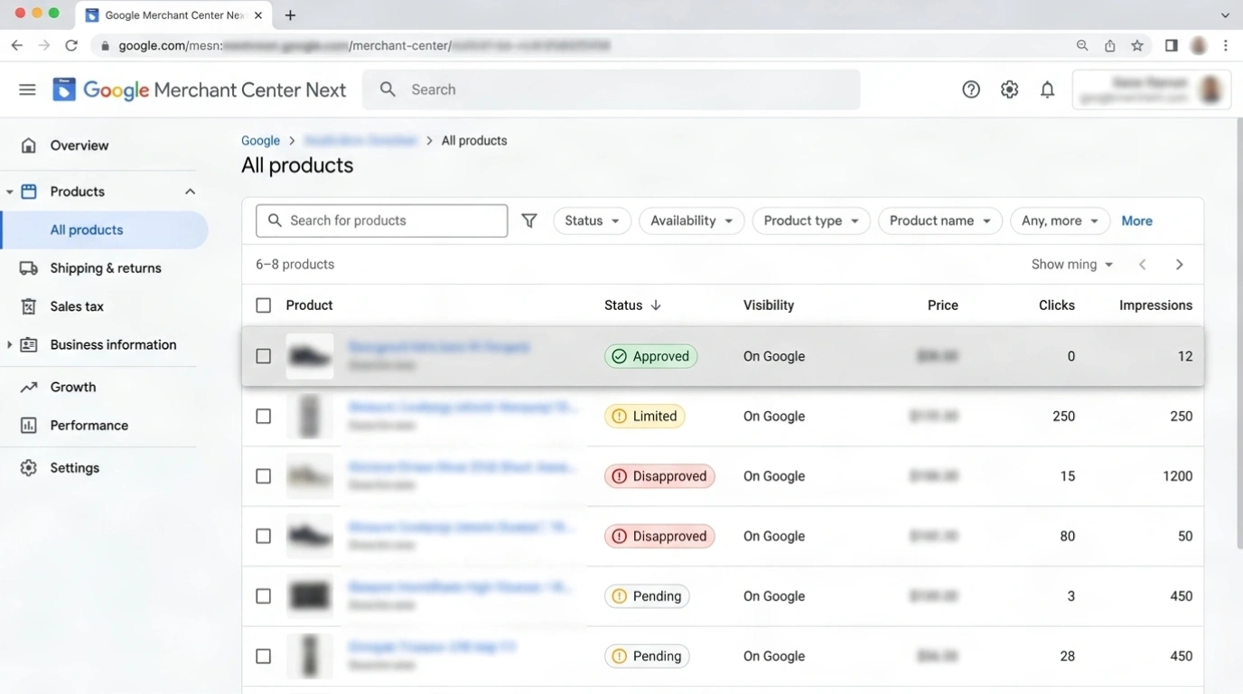 Checking Product Status In Google Merchant Center