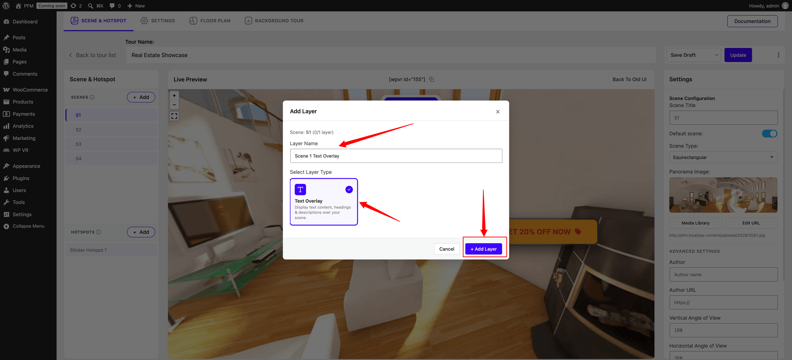 WPVR Add Text Overlay Layer