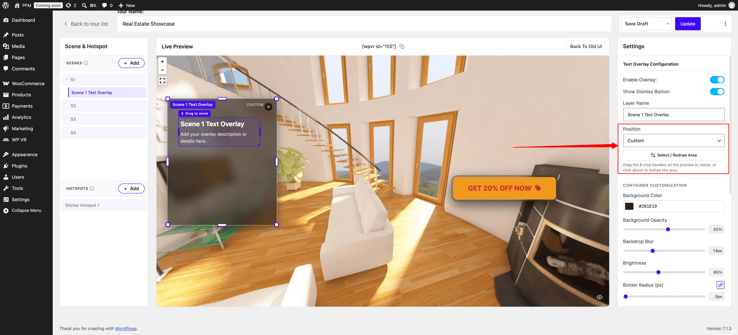WPVR Text Overlay Position